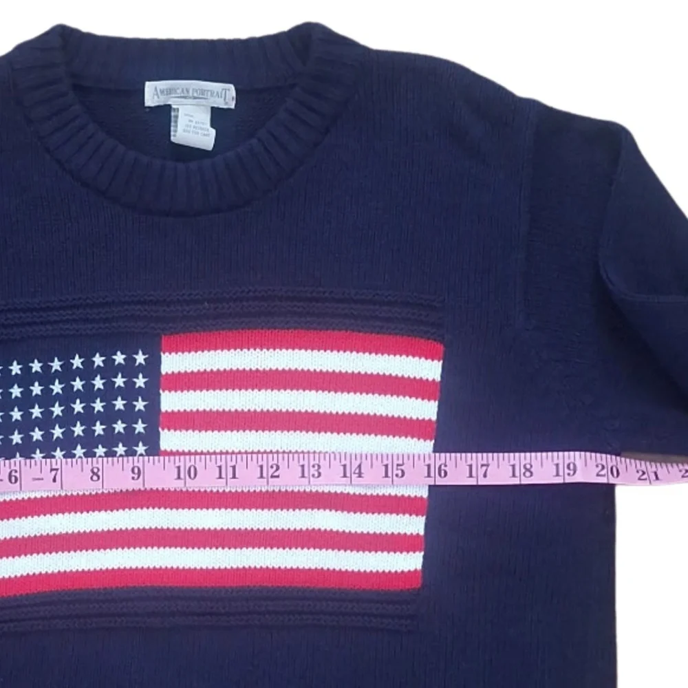 American Portrait USA Flag Retro Americana Knit Sweater Navy Blue Patriotic Sz M - Picture 6 of 8